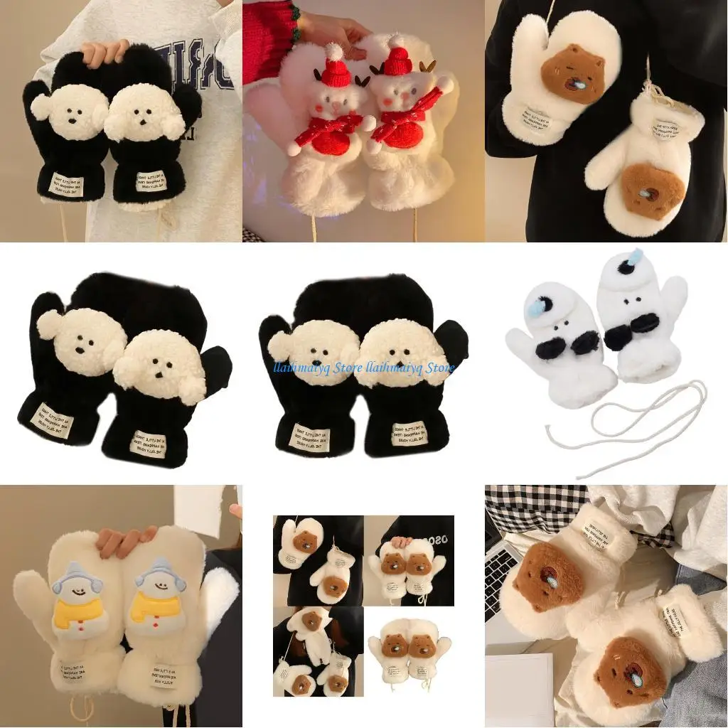 

573B плюшевые перчатки с персонажами мультфильмов, грелки для рук, толстые варежки, перчатки для девочек-подростков