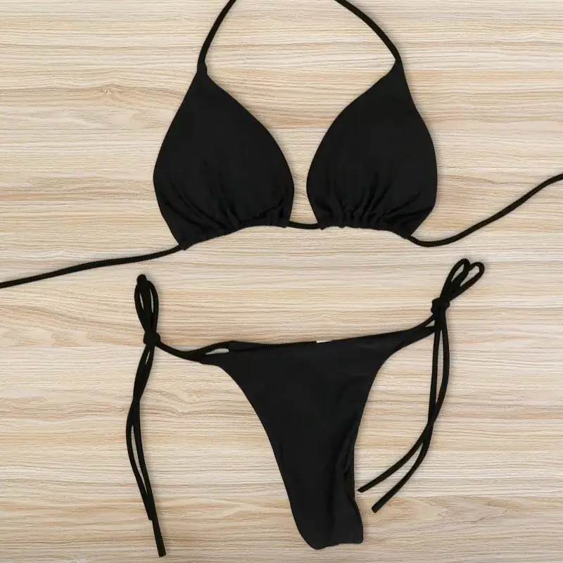 Bikini con correa para el cuello para mujer, traje de baño Sexy con correa dividida, conjunto de traje de baño Multicolor ajustable, europeo y americano