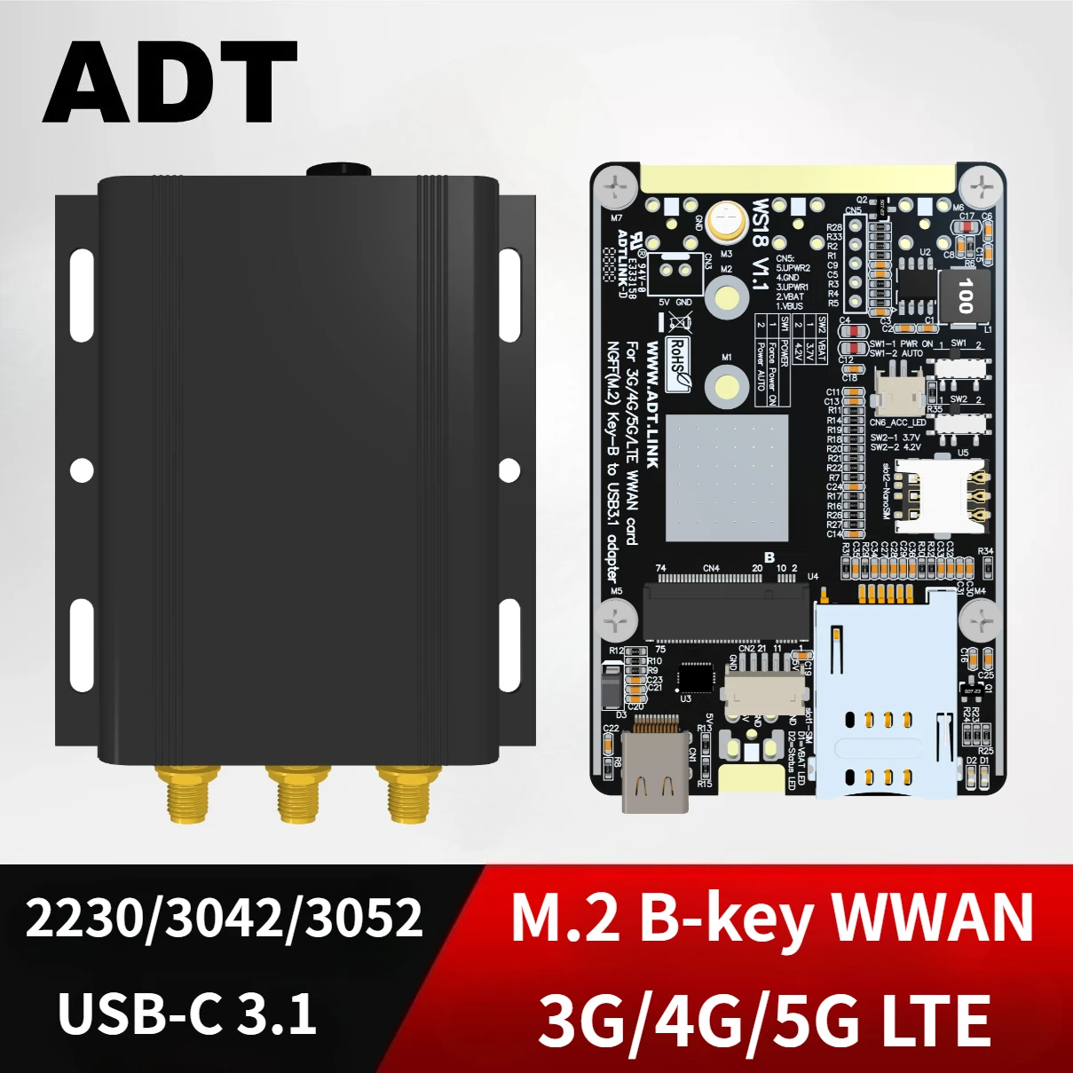 M.2 B-key WWAN 4G LTE 5G Adapter Board USB Type-C Module Unicom Mobile EM7455 SIM8262E-M2 EM7565 RM500Q-GL/AE RM520N-GL/EU Modem