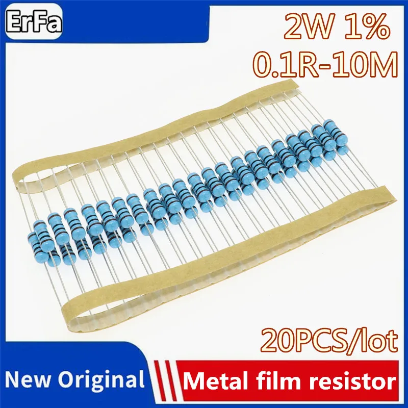 20pcs 2W Metal film resistor 1% 0.1R ~ 10M 3.3R 3.9R 2.2R 4.7R 10R 11R 16R 18R 110R 330R 1K 10K 100K 1M 4.7 22 100 220 470 ohm