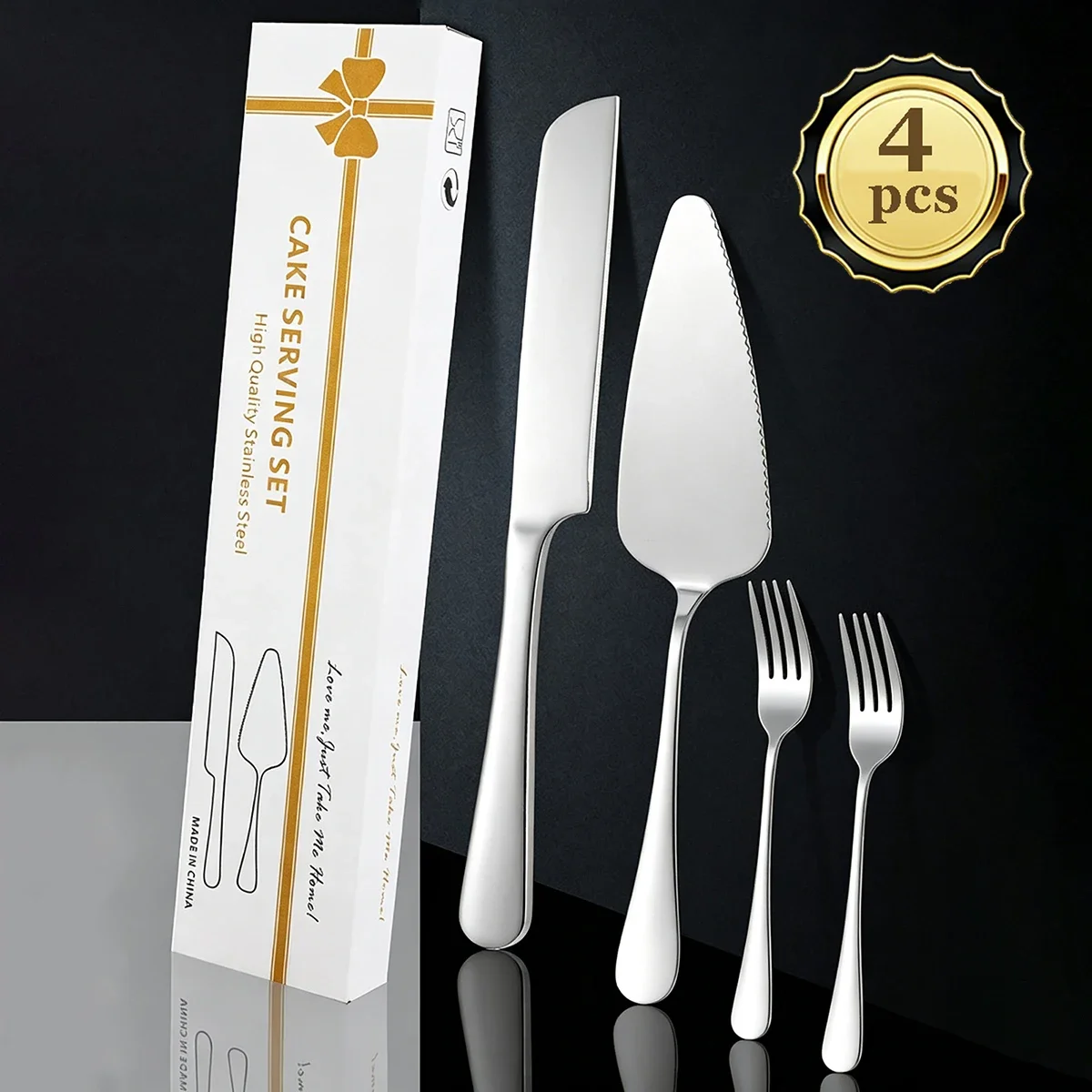 4pcs Silver Stainless Steel Tableware Set Western Cake Knife Shovel Dessert Fork Suitable for Family Gatherings Parties Weddings