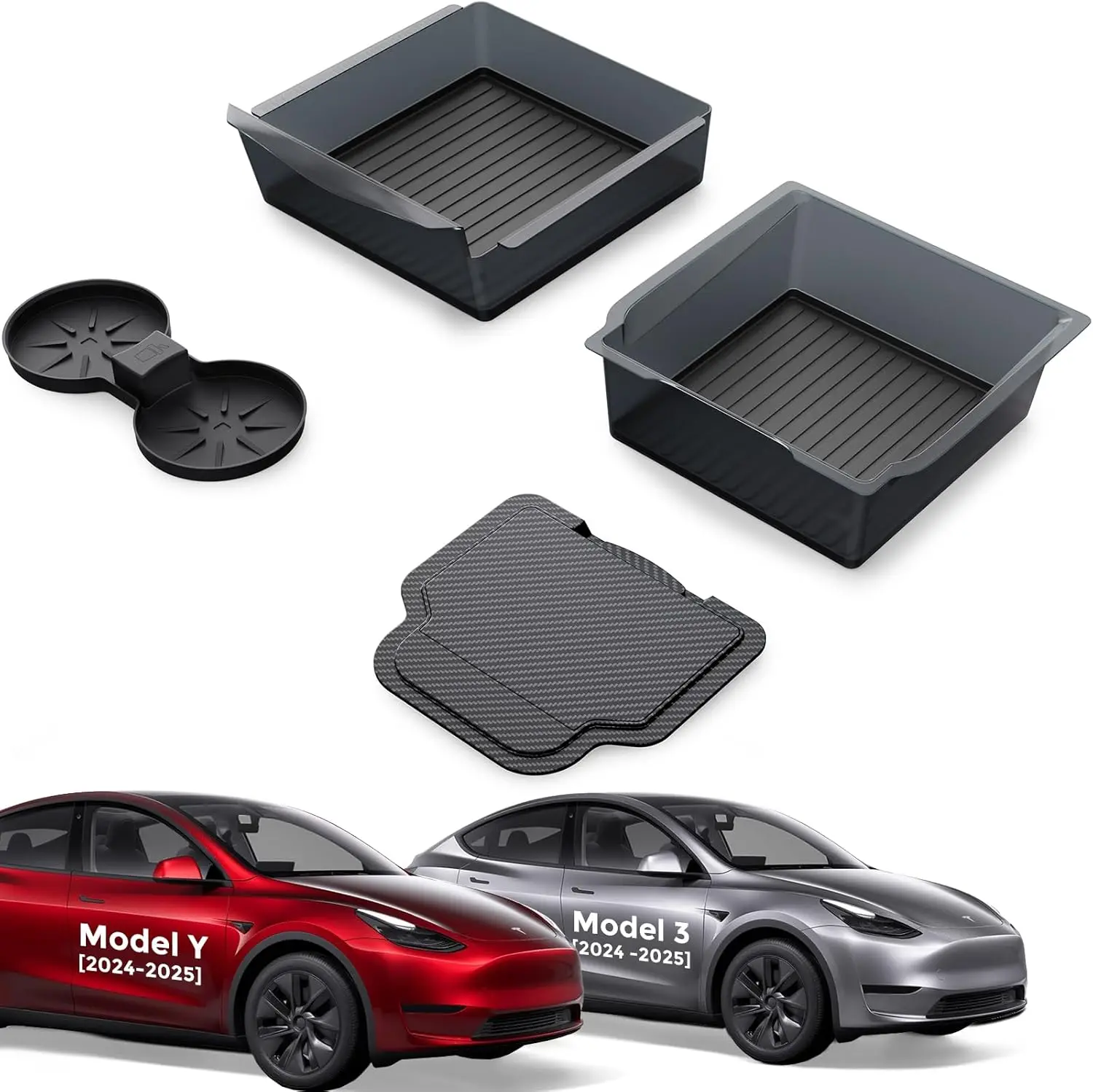 

For Tesla Model Y Juniper 2025 & Model 3 Highland 2024 2025 Center Console Organizer Tray Armrest Storage Box Accessories(4 pcs)