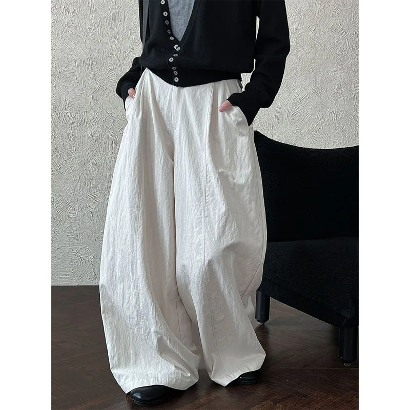 

Autumn 2025 new casual strap trousers pleated wide leg straight pants women