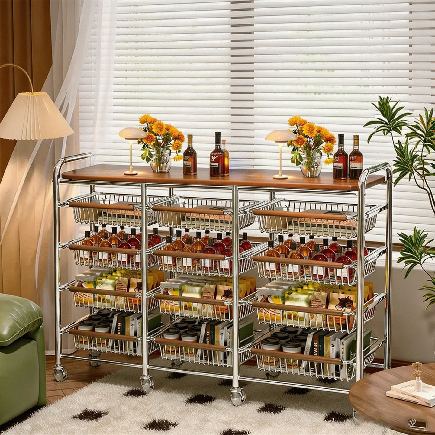 Snack storage rack Household antique multi-layer snack rack Living room sundries classification rack