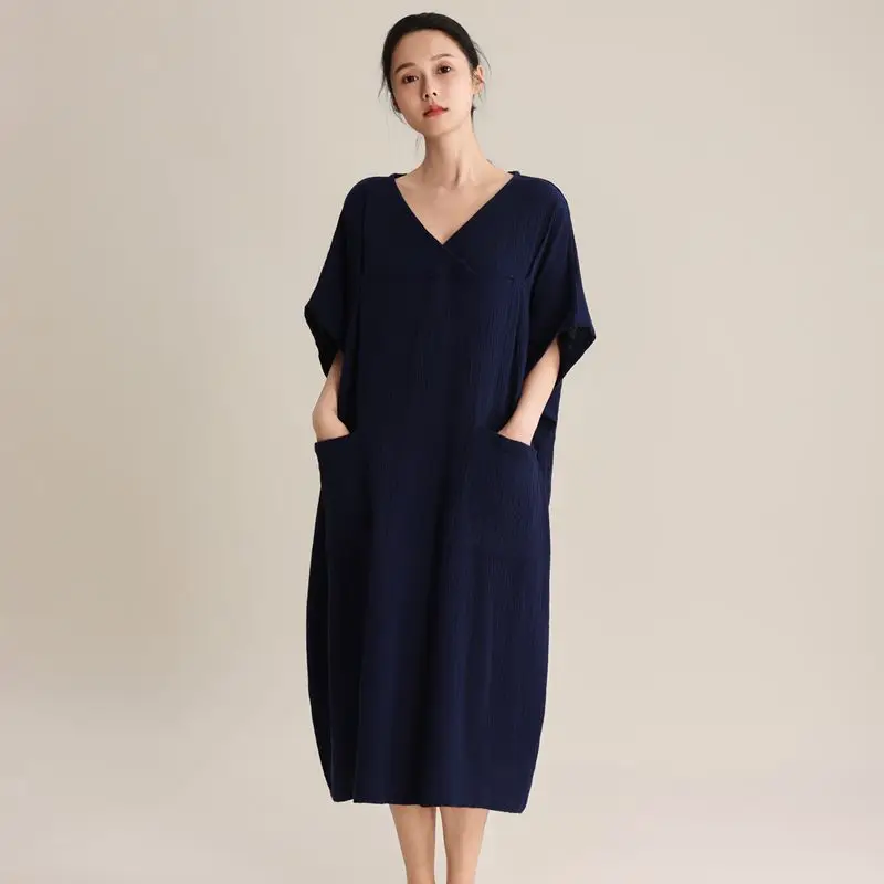 Gauze Cotton Nightgowns Solid Color Sleepwear Women's Home Wear Summer Short Sleeve Pajamas Dress Nightwear Sleeping Clothes