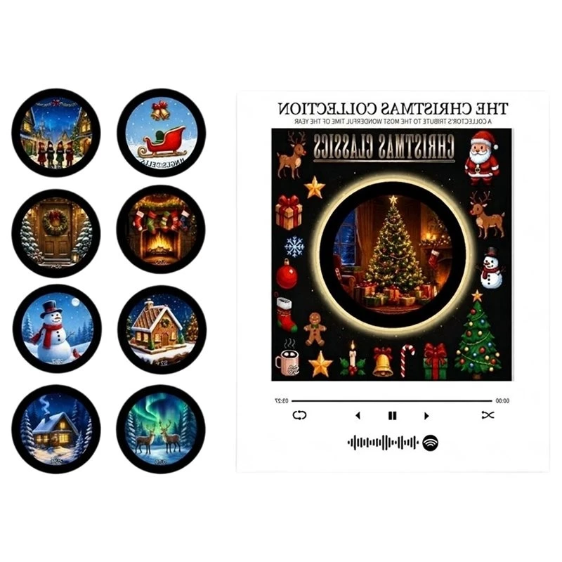 ABHI-Xmas Magnetic Music Fridge Magnet Touch To Play Christmas Night Light Built-In LED Vinyl Record Player