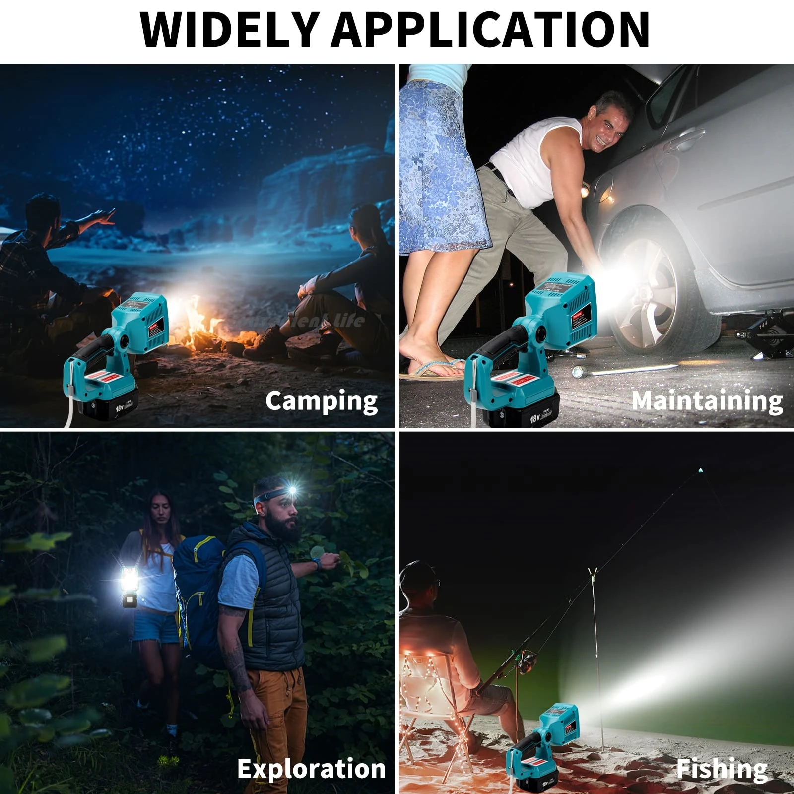 1250LM LED Flashlight for Makita 18V LXT Lithium Battery 18W Work Light for Camping Car Repairing Emergency and Job Site Light