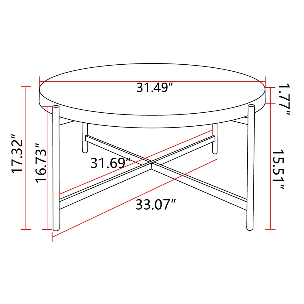 33 "runder Couch tisch MDF Tischplatte Faden Design mit gekreuzten Beinen Metall basis Couch tisch für Home Office