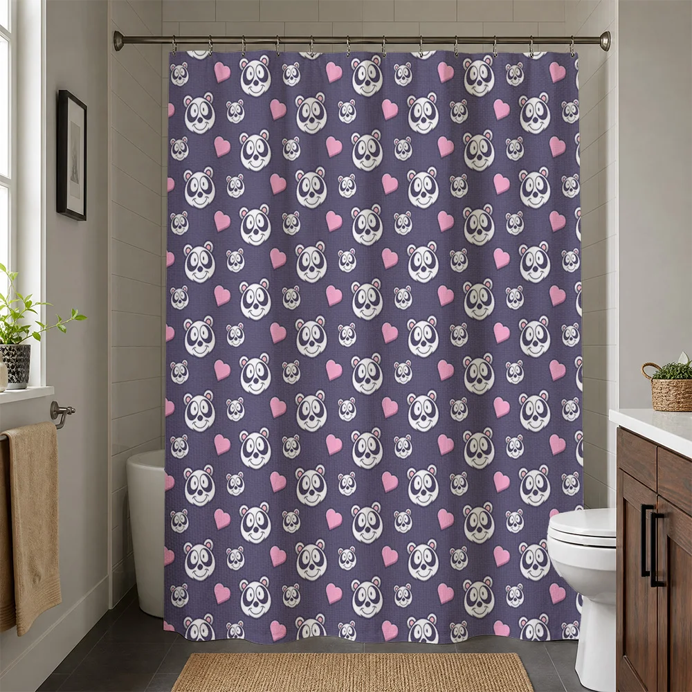 Novelty Panda Heart Shower Curtain Waterproof Bathroom Curtain Cute Kids Decor Nursery Shower Liner for Modern Home Bathroom Acc