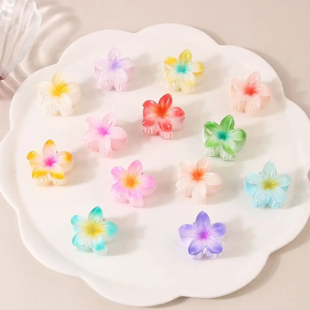 1PC 4cm Plumeria Hair Clip Small Flower Beach Vacation Braiding Hair Tool Plastic Gradient Color Frangipani Bobby Pin