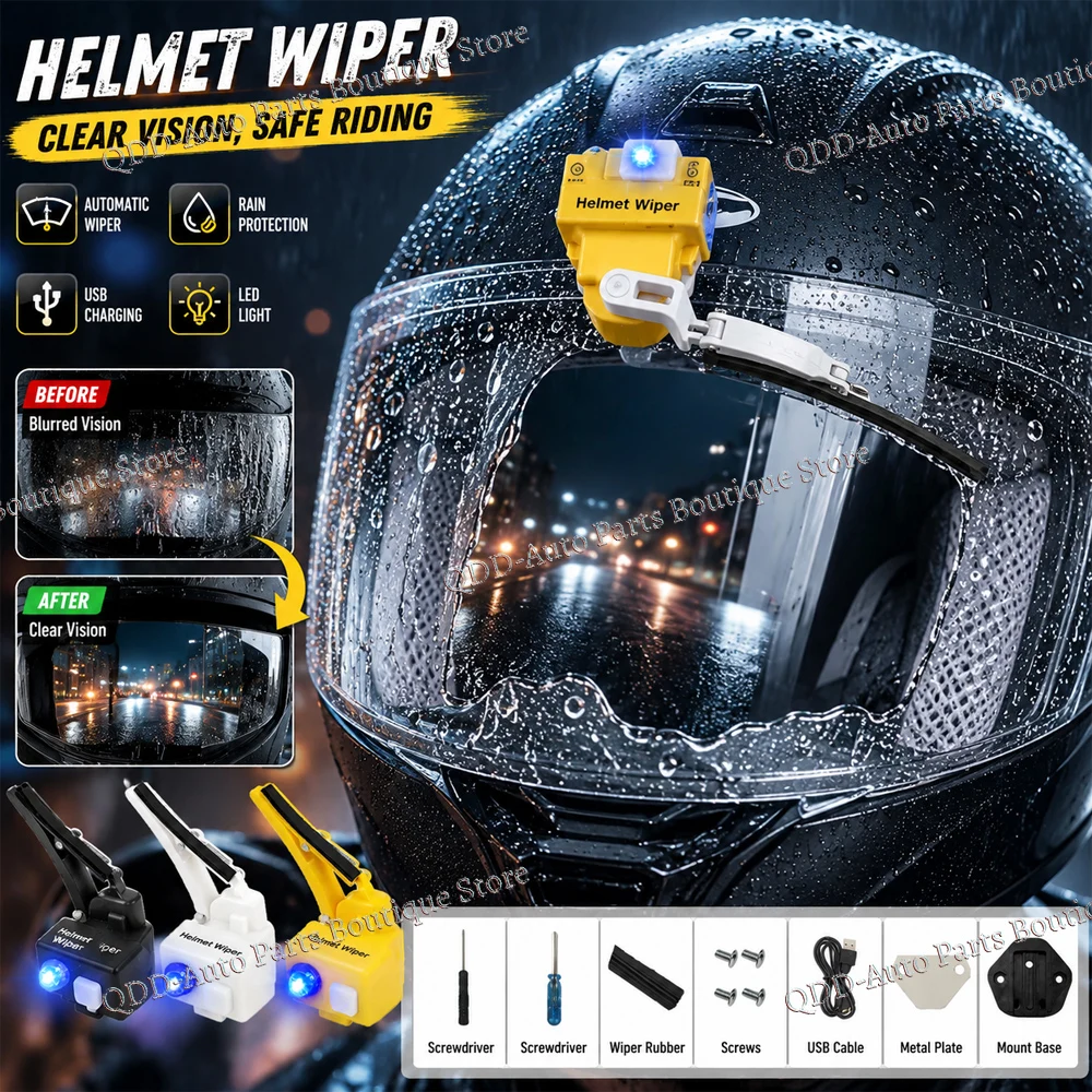 Rechargeable Motorcycle Helmet Wiper Electric Rain Wiper USB Charging Portable Helmet Rainproof Accessories for Riding Cycling