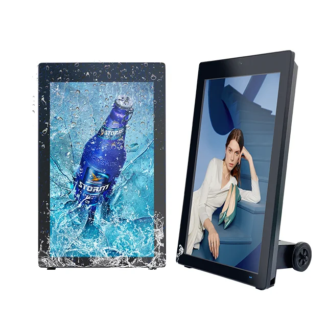 2000nits Outdoor Movable 43inch Battery Powered LCD Digital Signage, with Lockable Wheels Waterproof LCD Screen