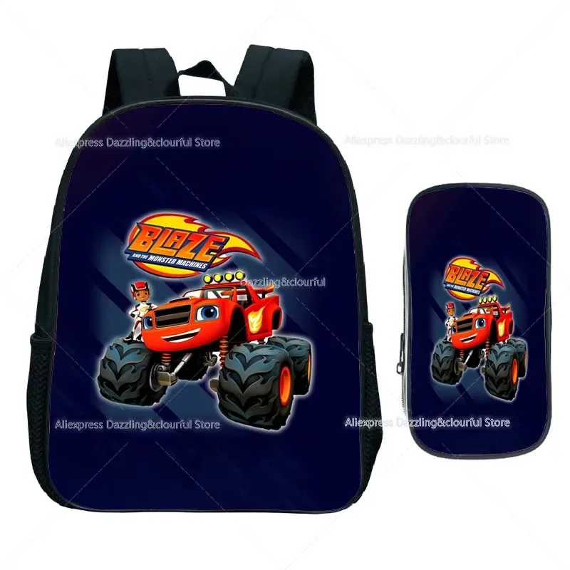 Blaze and the Monster Machines Backpacks 2Pcs Kids Set Bag with Pencil Case Boys Girls Kindergarten Rucksack Children Bookbags