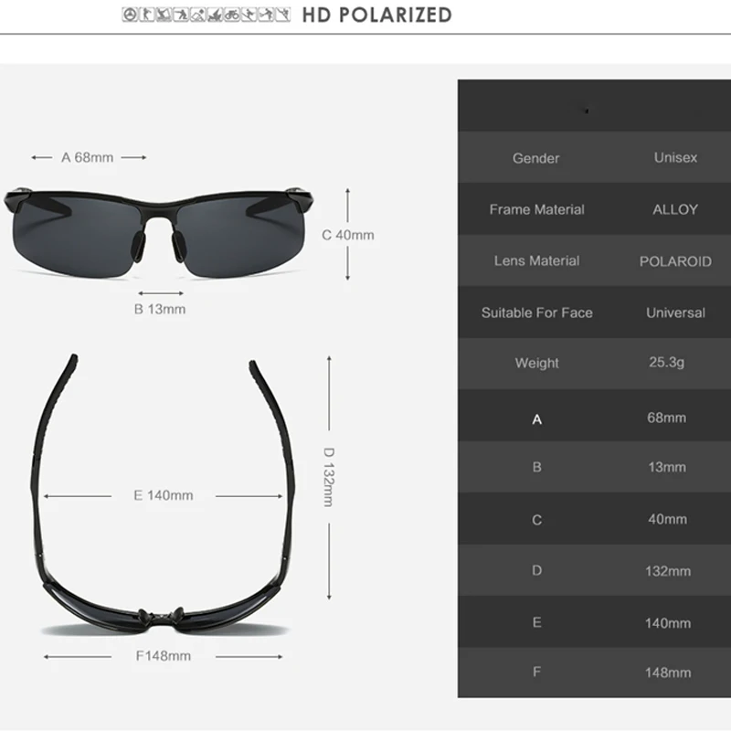 VCKA Men Alloy Half Frame Myopia Sunglasses Women Sports Drive Polarized Custom Prescription Goggles -0.5 to -6.0