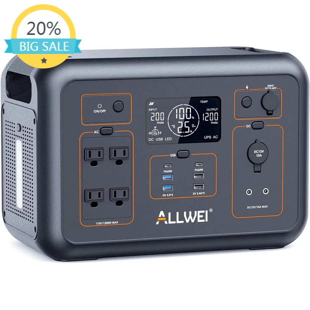 

Portable 1200W Power Station, 1008Wh Capacity, Fast Charging, 4 AC Outlets, Ideal for Camping and Outdoor Use