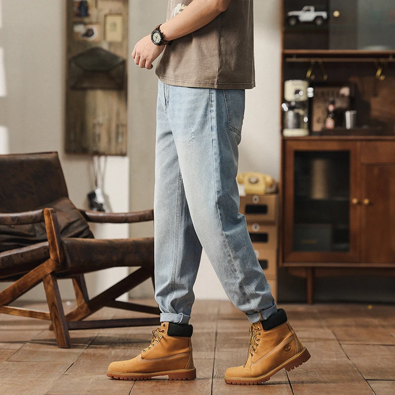 New Spring Summer Business Jeans Men Light Blue Casual Straight Stretch Fashion Classic Work Denim Trousers Brand Clothing