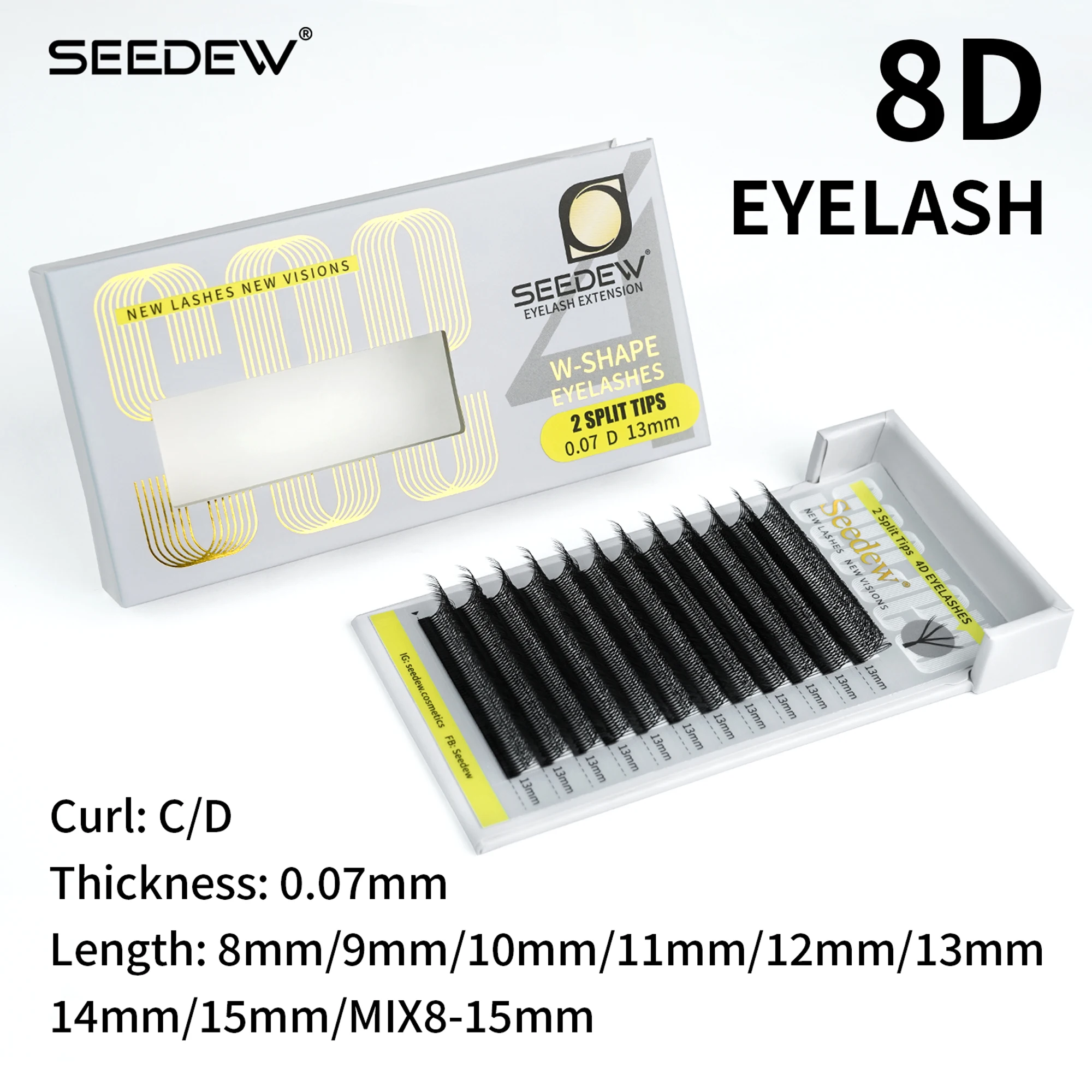 SEEDEW 8D Lashes W shape Two Split Tips 4D Eyelash Extensions Makeup Premade Volume Fans Soft Faux Mink Natural Matte Lashes