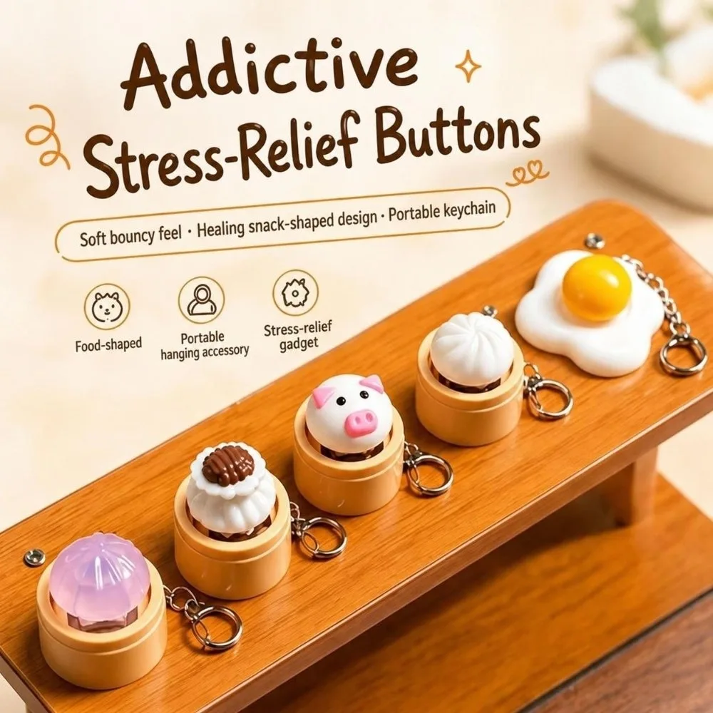 3D Printed Food Keycap Keychain Rebound Button Crisp Clicking Sound Luminous Keycap Keychain Cartoon Food Design Smooth Edges