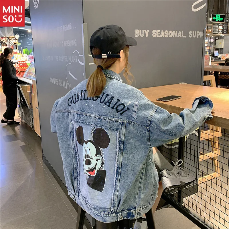 Autumn 2025 New Denim Jacket Women's Loose Korean Version Bf Hong Kong Style Student Cartoon Embroidered Versatile Jacket Top