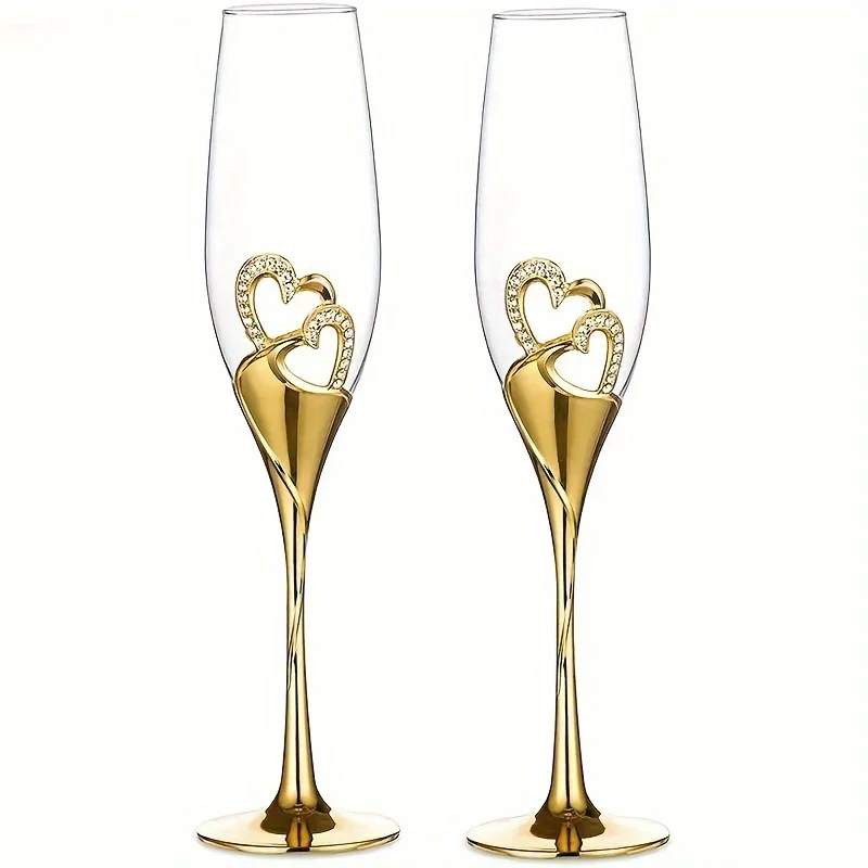 2pcs Exquisite Heart-Inspired 200ml Silver Golden Rosegold Toasting Champagne Glasses Flutes Luxurious Wedding Wine Cups Goblets