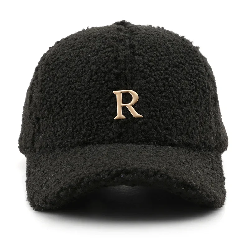Winter Green Lambswool Baseball Caps For Men Brand Warm Women Hat Travel Windproof Face Cap Gold Letter Fashion Hats Gorras
