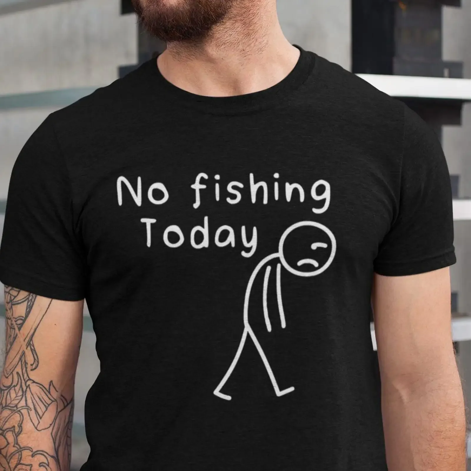 No Fishing Today Sad Stickman T Shirt Funny Angling Novelty for Fisherman Dad Grandpa Lover vintage Washed Stylish Breathable