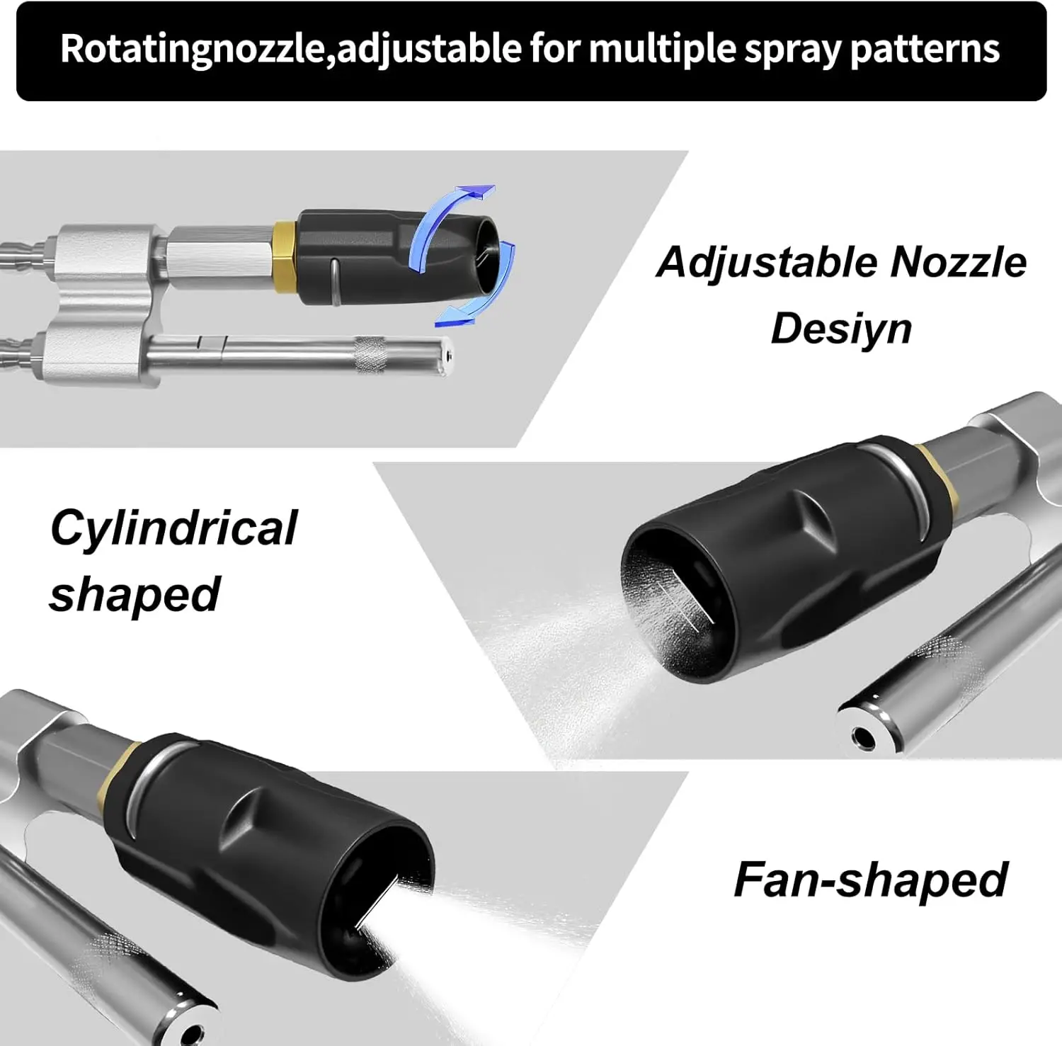 فوهة مطلق النار M5 2 في 1 فوهة غسيل ناعمة قابلة للتعديل لغسالة الضغط 3-7 GPM، توصيل سريع 1/4 بوصة، 0-60 ° نمط الرش #5