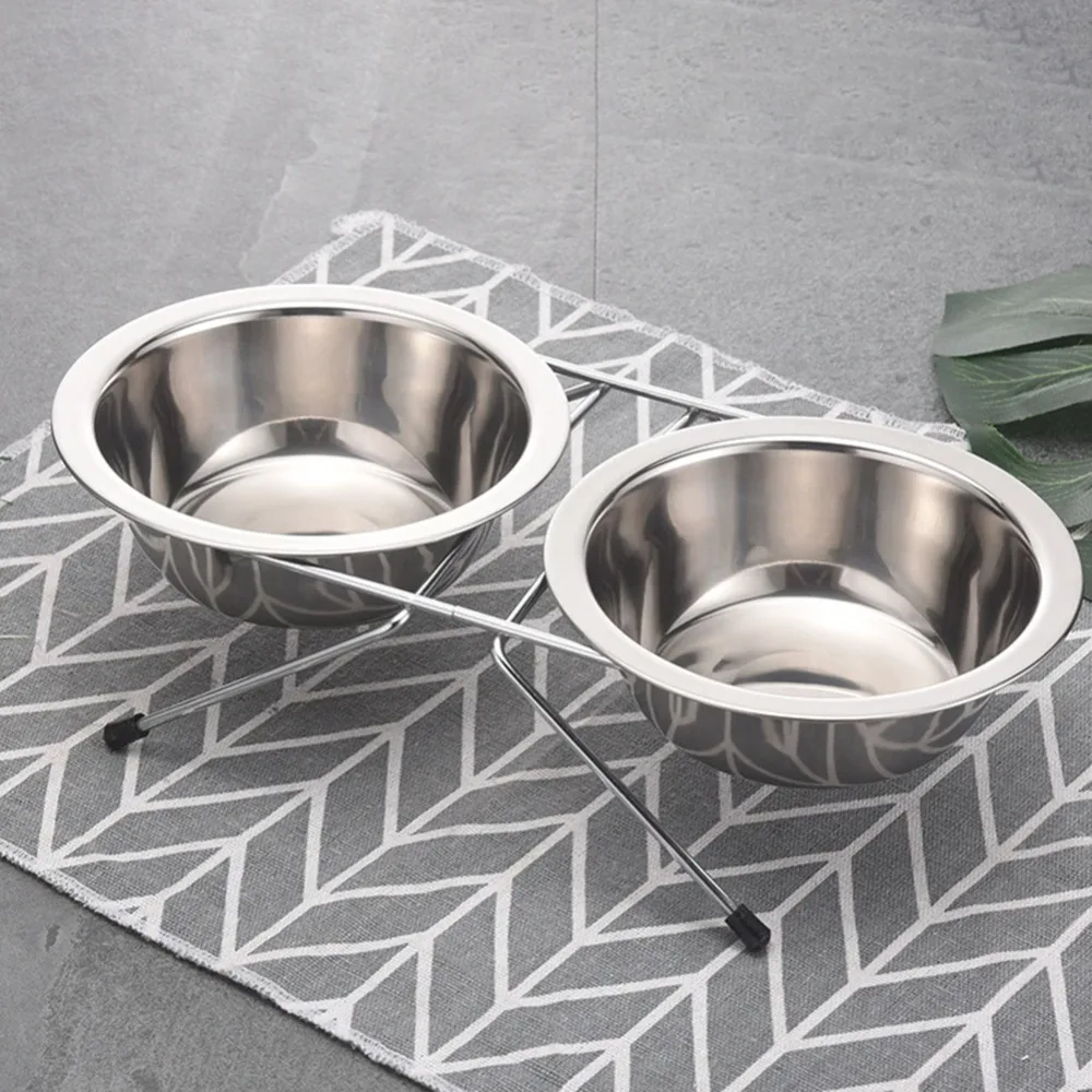 Dog Cat Bowl Stainless Steel Pet Dogs Cat Double Bowls Durable Iron Stand Food Water Dishes Anti Slip Puppy Feeder Pet Supplies