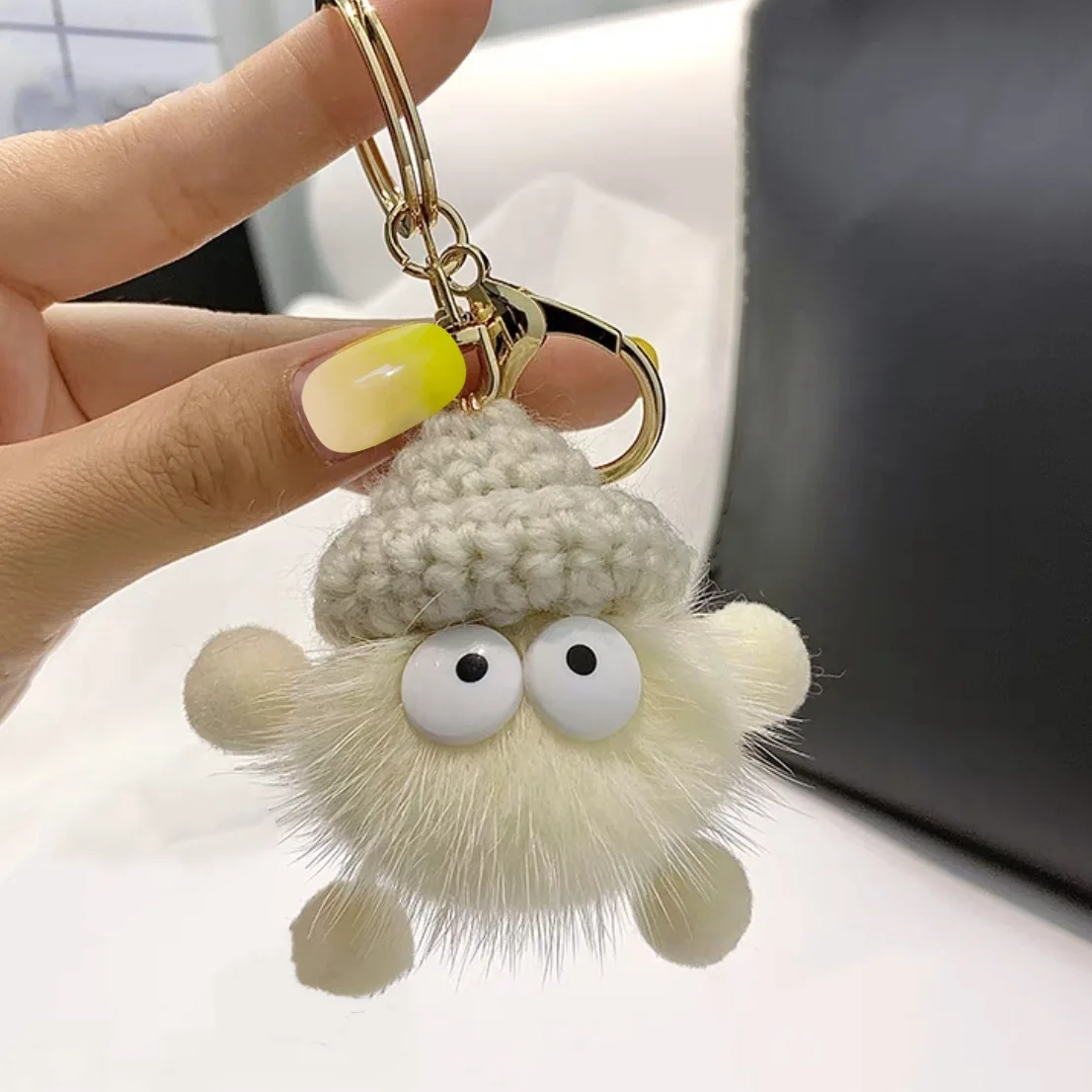 Imitation Mink Hair Small Briquettes Cute Car Keychain Elf Pendant Plush Bag