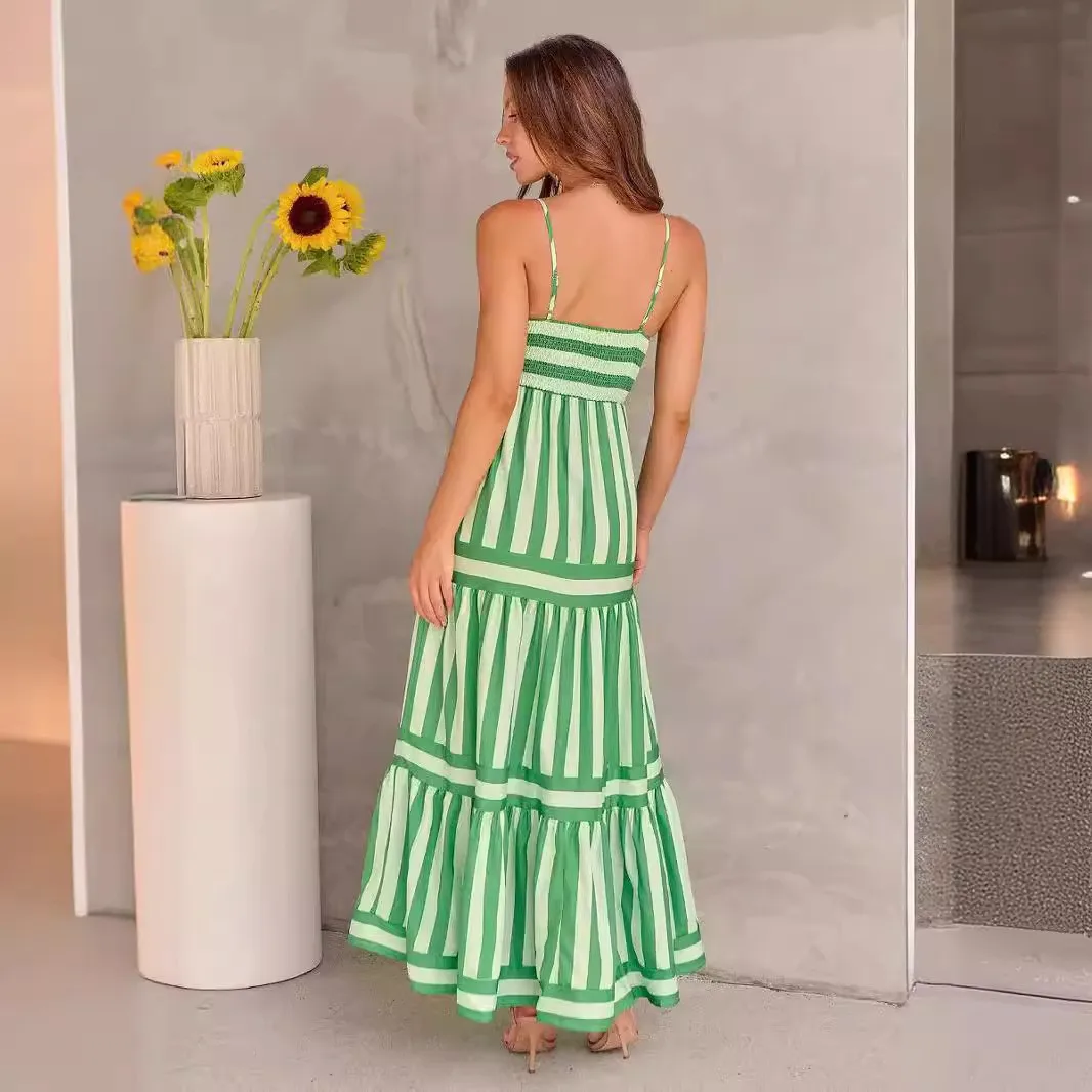Summer Casual Spaghetti Strap Long Dresses for Women Print Strap Sleeveless Dress Beach Vacation Sundress vestido fiesta mujer