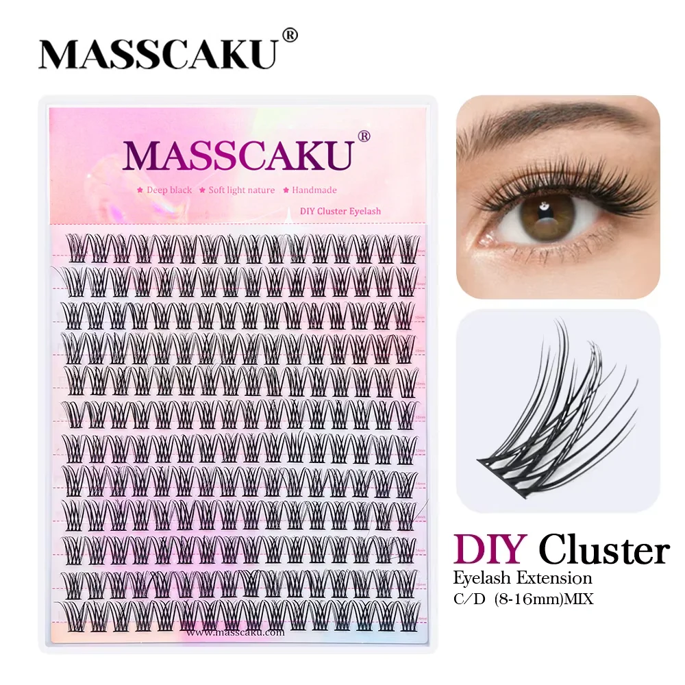 MASSCAKU DIY 120개입 클러스터 속눈썹, 3D 자연스러운 스타일, 8-16mm, D 컬, 분리형 빔, 개별 밍크 속...