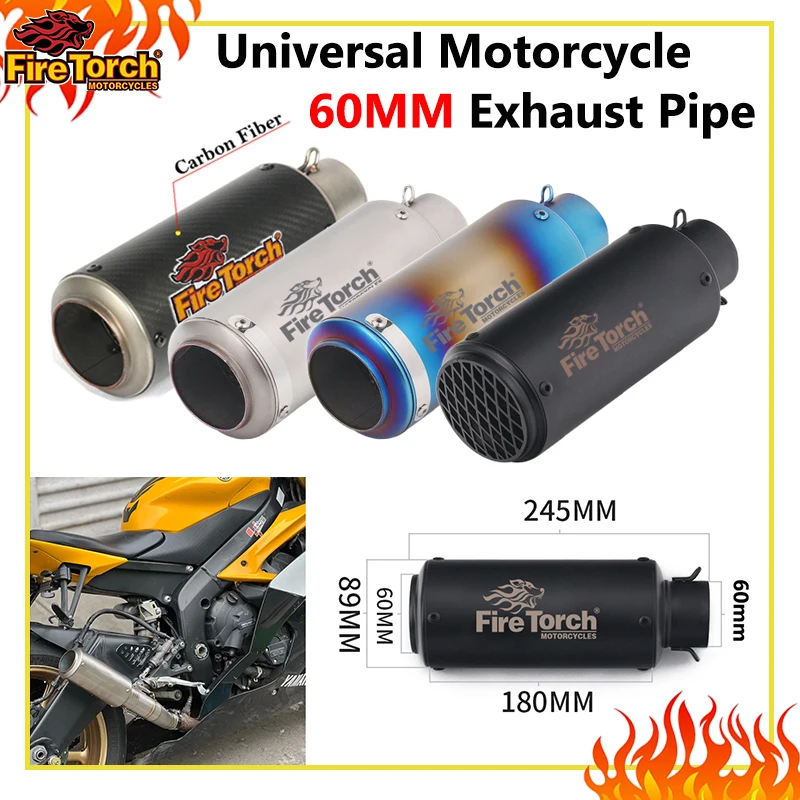 Universelles 60-mm-Motorrad-Auspuffrohr-System aus Kohlefaser ohne DB-Killer für Diavel 1200 R6 CBR650 RSV4 S1000RR