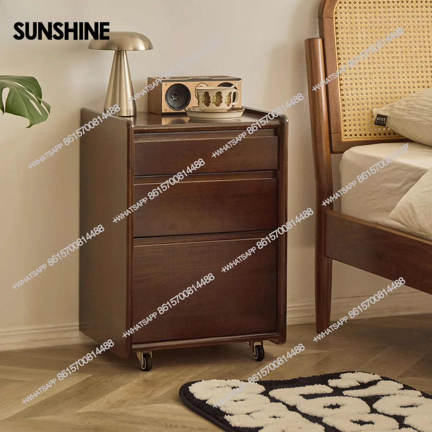 

Full solid wood table cabinet small apartment file cabinet with wheel bedroom bedside table