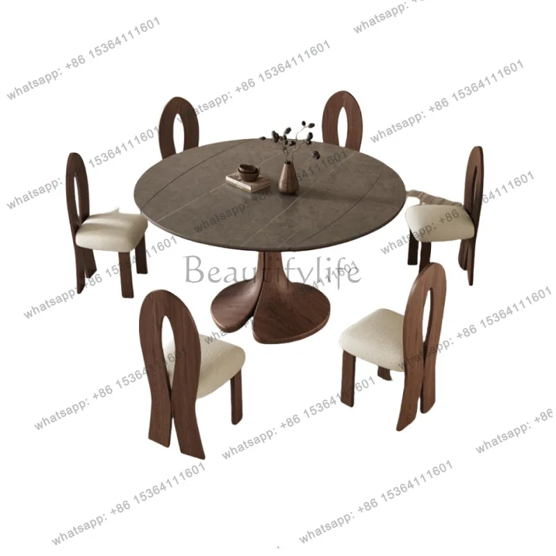 Wabi Sansan retractable rock slab round dining table light luxury simple solid wood foldable rock slab dining table
