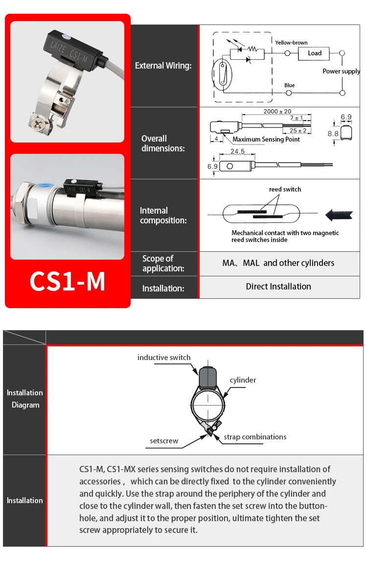 Laize magnet sensor magnetisch gesteuerter schalter für zylinder CS1-F, u, j, s, g; DS1-M; D-B, D-Z – Detail 11