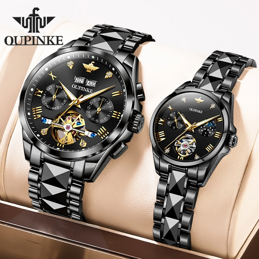 OUPINKE Tourbillon Couple Watches for Men Women Luxury Lover's Watches Tungsten steel Sapphire TOP Brand Coupl Wristwatches NEW