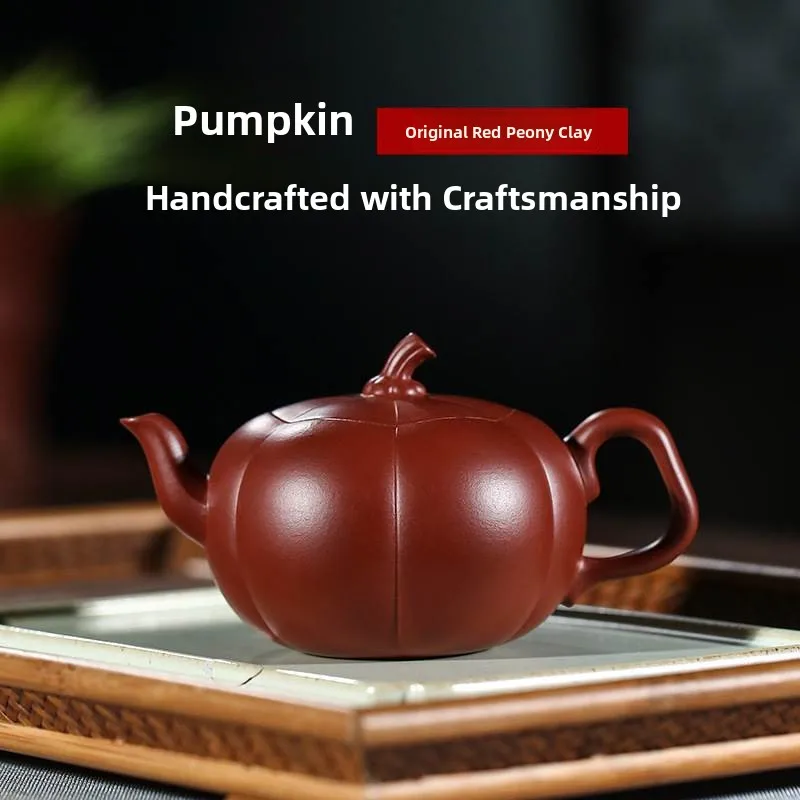 handmade-large-red-robe-pumpkin-tea-pot-gift-engraving-yixing-purple-clay-teapot-authentic-vintage-style-diningware