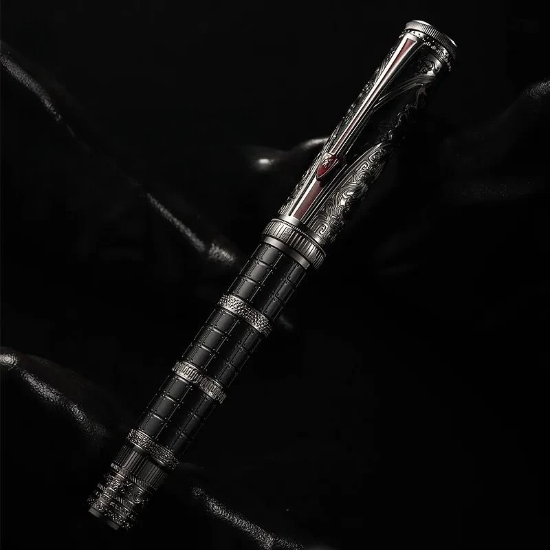 HongDian D5 Piston Fountain Pen Qin Dynasty Series F Nib Exquisite Engraved Retro Pens For Calligraphy filling office supplies