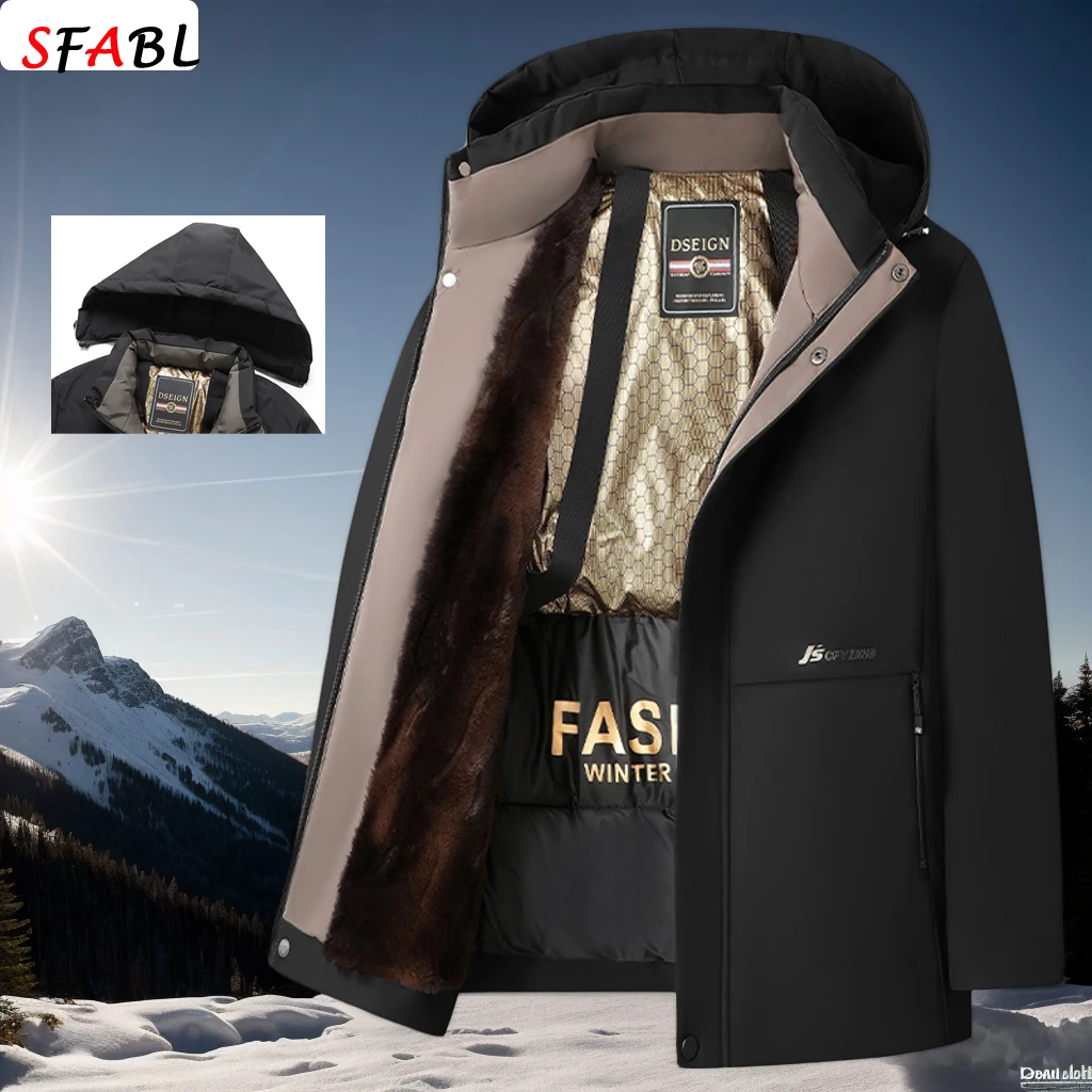 Hooded Men's Jacket Winter Warm Fleece Hunting Jackets Outdoor Hiking Fishing Hooded Coat Fleece Lining Mountain Jackets Skiing