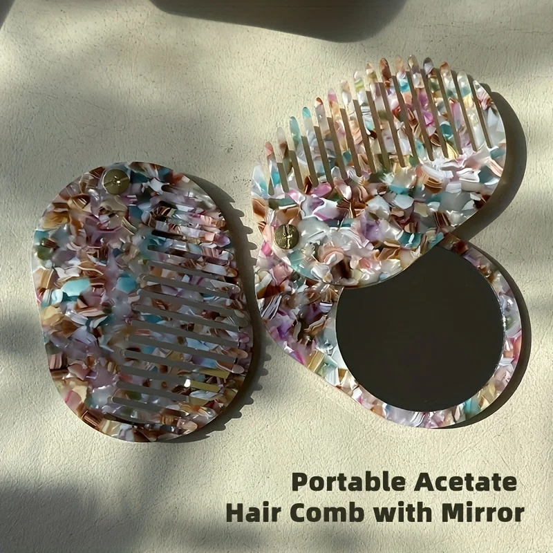 

Portable 2-in-1 Foldable Mirror Comb-Travel Hair Tool with Anti-Static Plastic Bristles for On-the-Go Styling Stylish Hair Tool