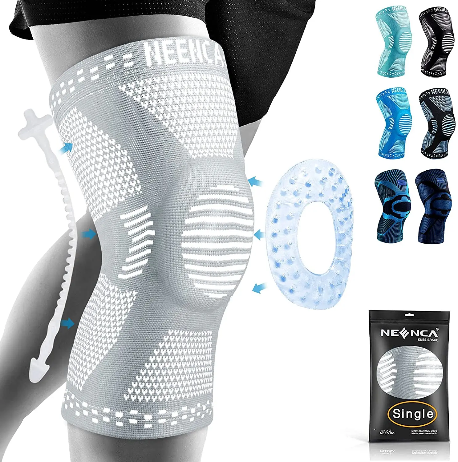 NEENCA Kniebandage mit seitlichen Stabilisatoren, Patella-Gel-Knie-Kompressionsmanschette zur Genesung von Knieschmerzen, Meniskusrissverletzungen 5