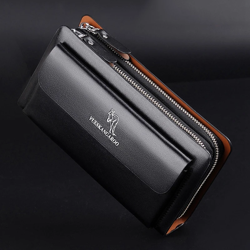 YUESKANGAROO Men Clutch Bag Fashion Long Purse Double Zipper Business Wallet Male Casual Bag