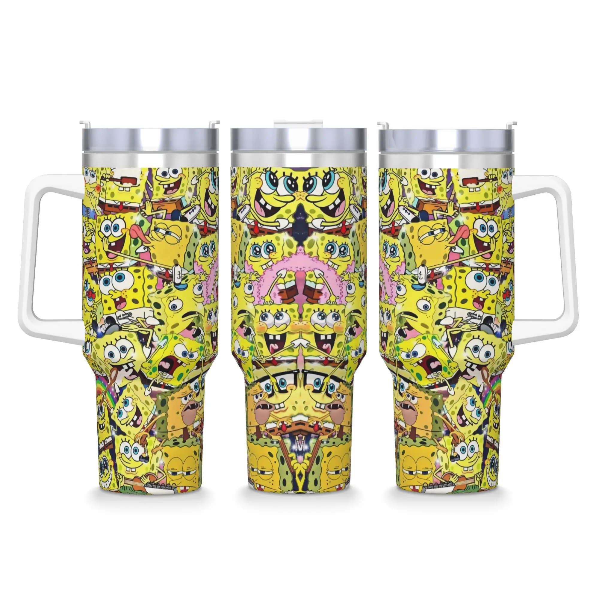 SpongeBobs Vintage Dense Character Scrap Stainless Steel Tumbler Car Mugs Large Coffee Mug Insulated Cold Milk Tea Water Bottle