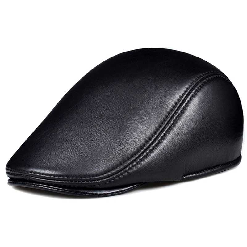 

Fashion Man Woman High Quality Real Leather Berets Hat 2024 New Sheep Leather Autumn Winter Warm Caps Hats With Ears Ear Flap