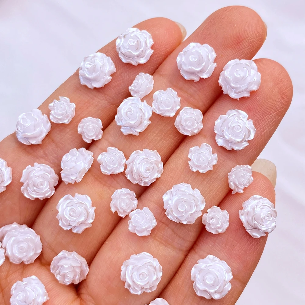 100pcs Cute New Resin Mini 3D White Plated Rose Nail Rhinestones Gems Glitter Nail Art Jewelry Manicure Nail Art Decorations