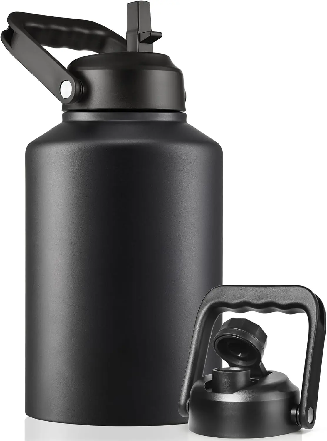

Insulated 128 oz Stainless Steel Water Bottle with Straw, Thermal Mug with 2 Lids, Midnight Black