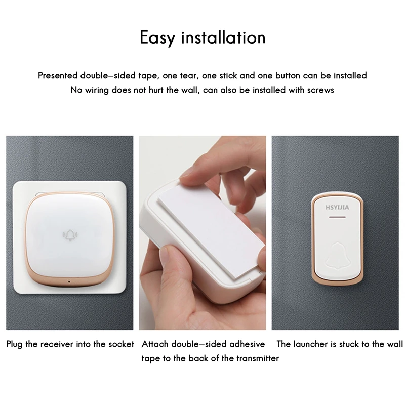 HSYIJIA Wireless Home Security Welcome Smart Chimes Door Bell Alarm LED Light 36 Songs Waterproof Contact Button US Plug