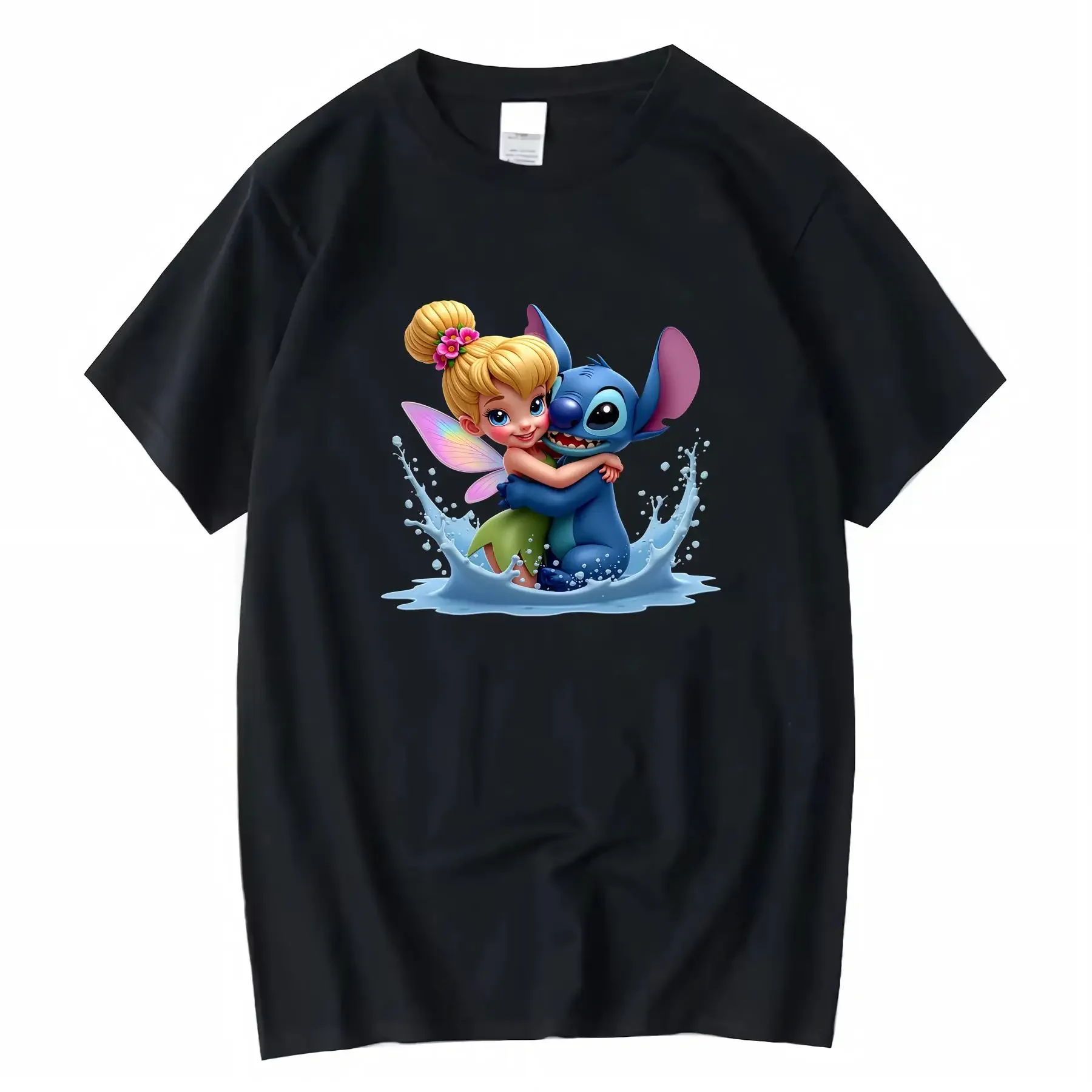 

Tinkerbell and Stitch Hugging Cotton T Shirt for Adults Soft Breathable Comfortable 220 GSM Lightweight Fabric Machine vintage