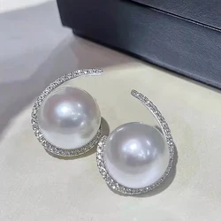Huitan Temperament Elegant Drop Earring Lady Simulated Pearl Pendant Accessories with Brilliant Zirconia Graceful Jewelry Gift