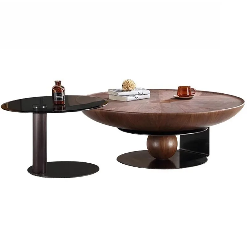

Medieval walnut color round coffee table size combination minimalist light luxury small apartment designer coffee table